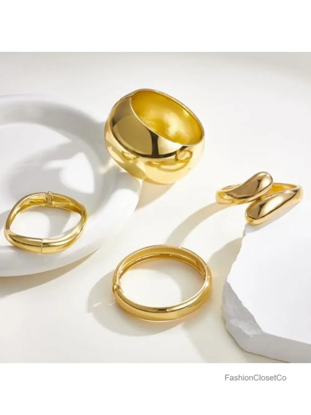 Chunky Gold Plated Bangle Bracelet Set Hinged Cuff Hip Hop
